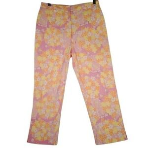 Lilly Pulitzer Pink Floral Print Capri Pants Size 4 Cotton Spandex‎